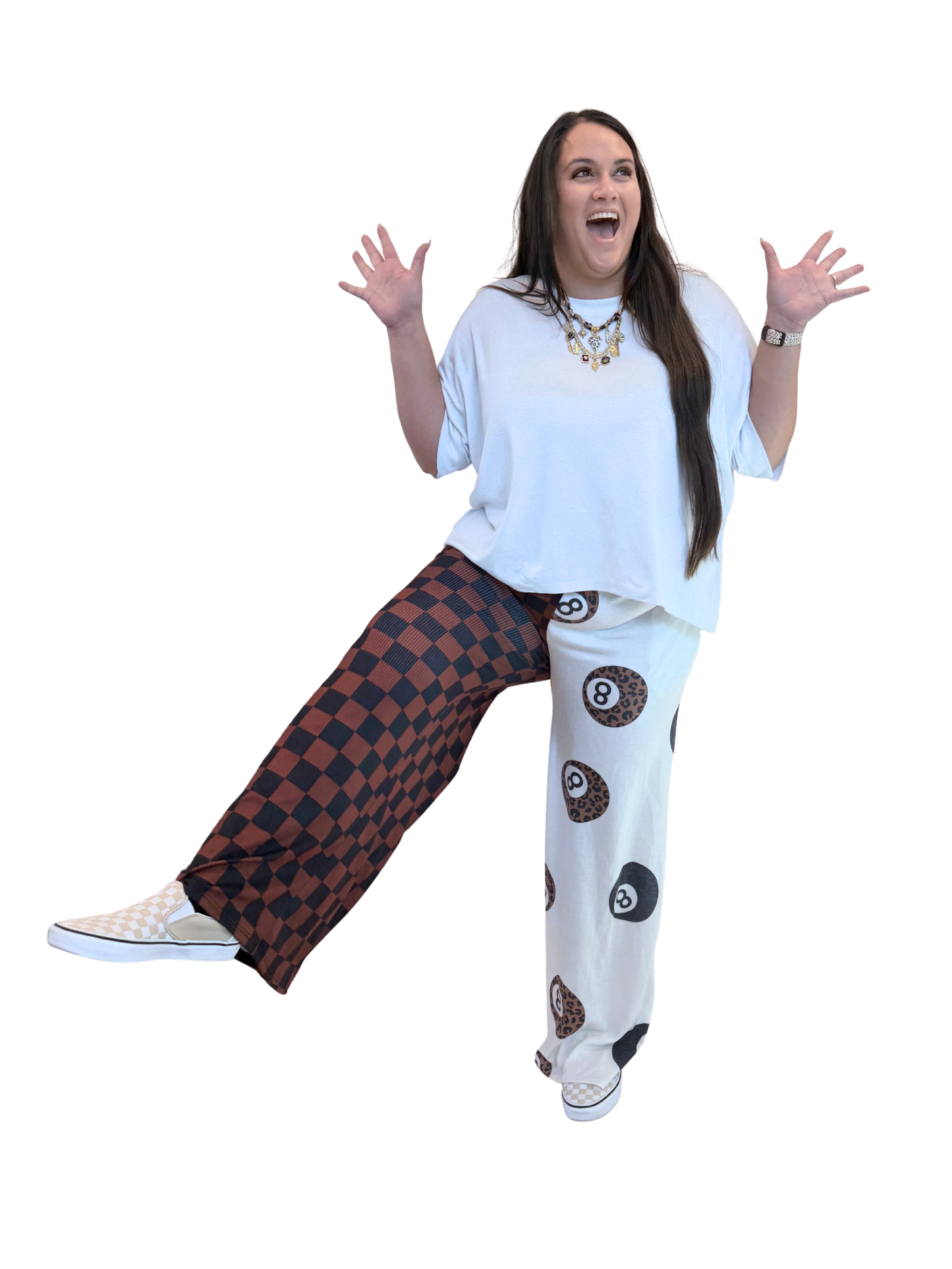 The Double Take Lounge Pants – Checker & 8 Ball Wide Leg Pants