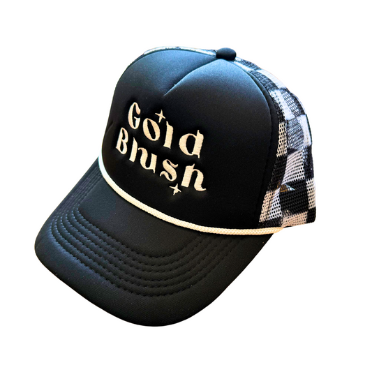 Gold Blush Checkered Trucker Hat