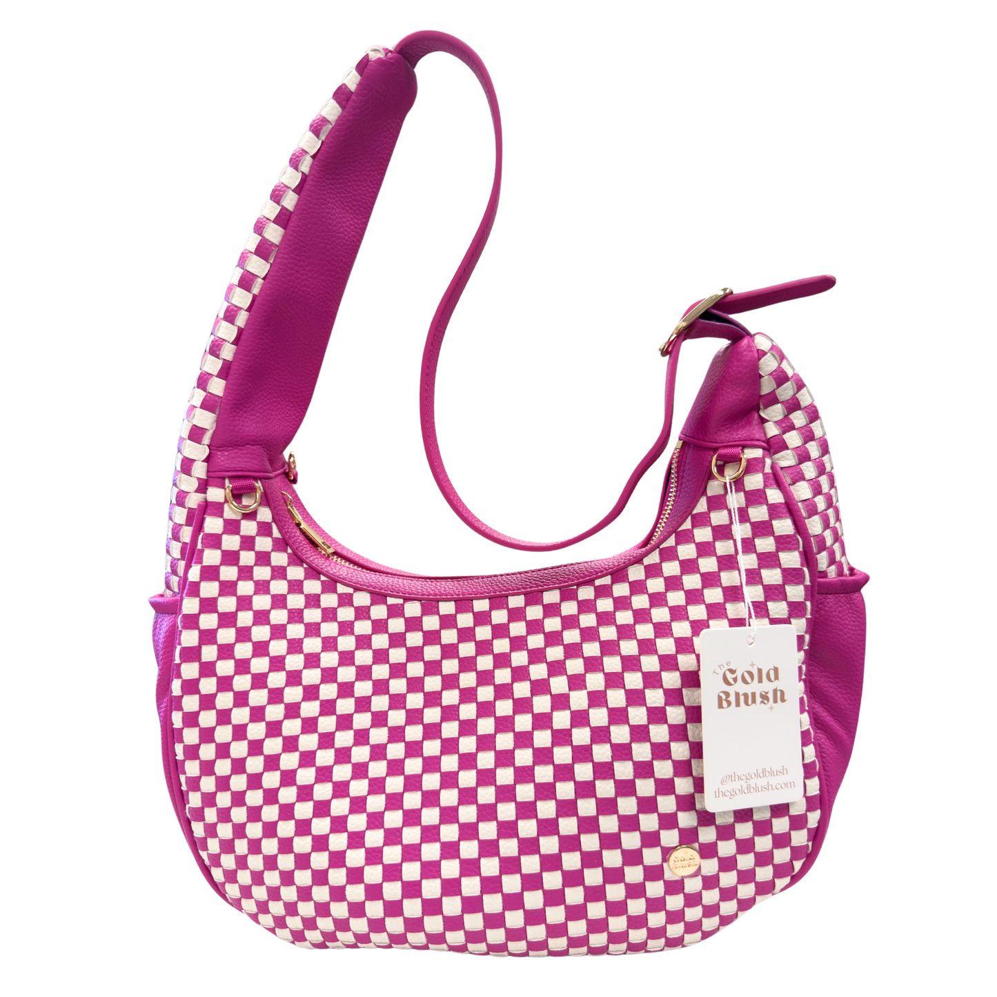 Gold Blush Woven Everyday Shoulder Bag – Vegan Leather Adjustable Strap Tote