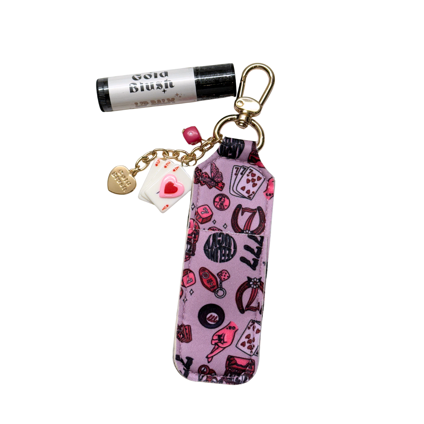 Lucky Lips Tallow Lip Balm + Lip Balm Holder Keychain- Gold Blush x Magic Moo Vanilla Tallow Lip Balm