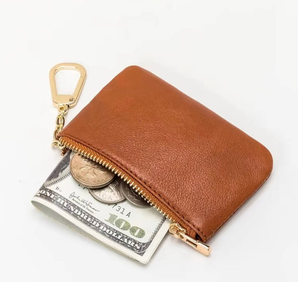 Genuine Leather Coin Pouch with Clip, Gold Tone Hardware-Available in 3 Colors purse wallets women