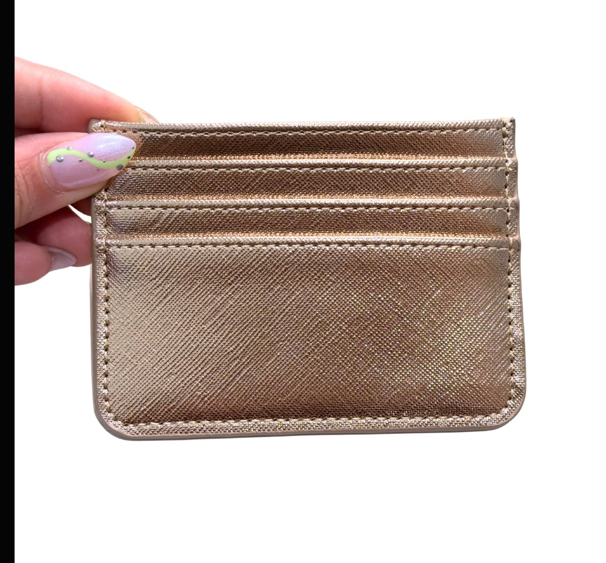 Gold Blush Chic Vegan Leather Slim Card Holder- 4.5" x 3.5", Smooth Minimalist Design, 3 Card Slots, Open-top
