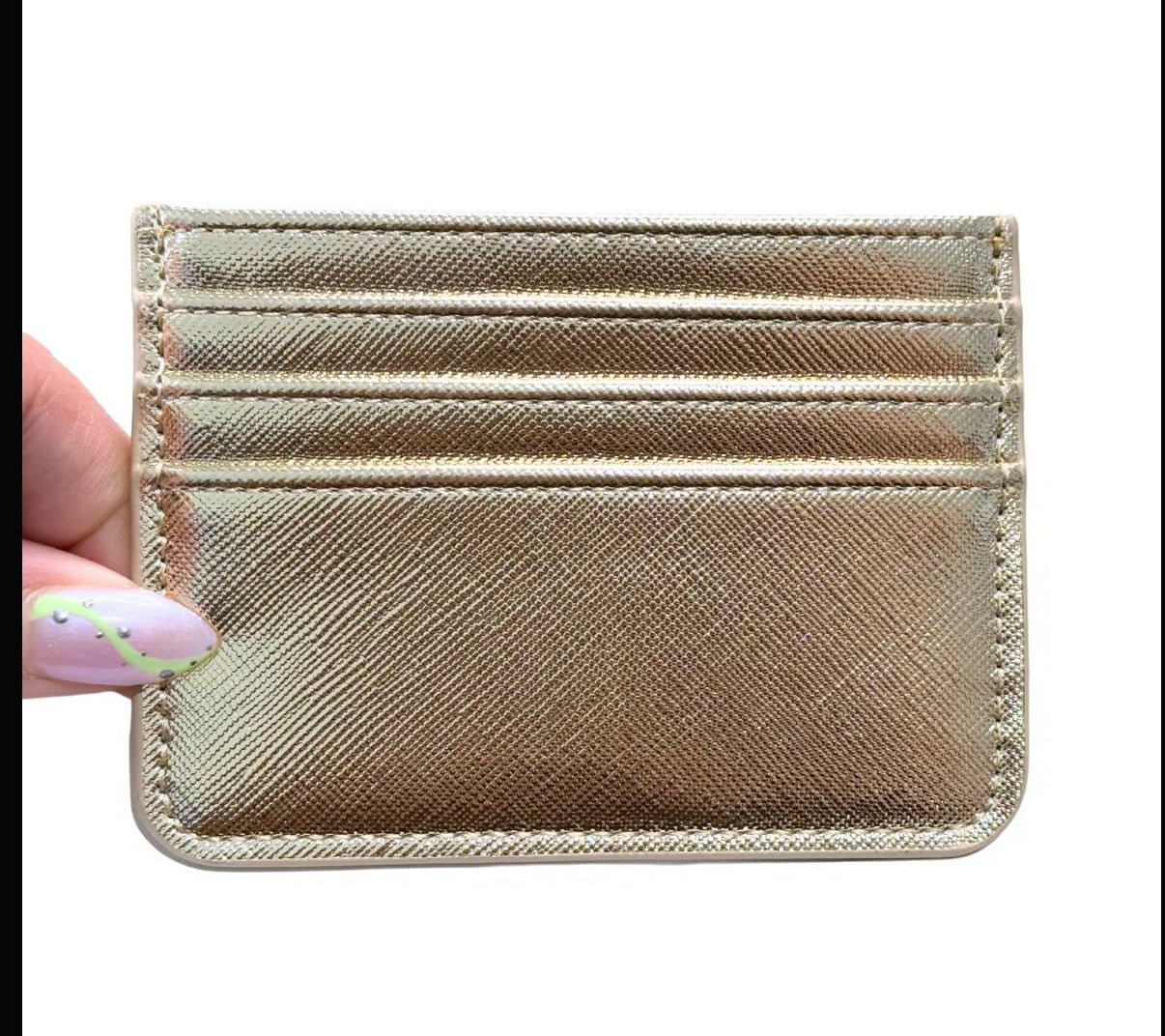 Gold Blush Chic Vegan Leather Slim Card Holder- 4.5" x 3.5", Smooth Minimalist Design, 3 Card Slots, Open-top