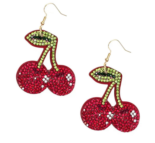Gold Blush Cherry Bling Earrings- Mini Statement Drops