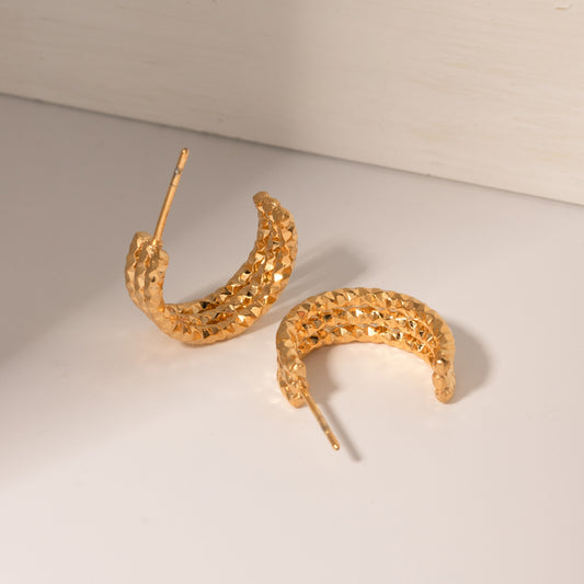Studded 18K Gold-Plated C-Hoop Earrings