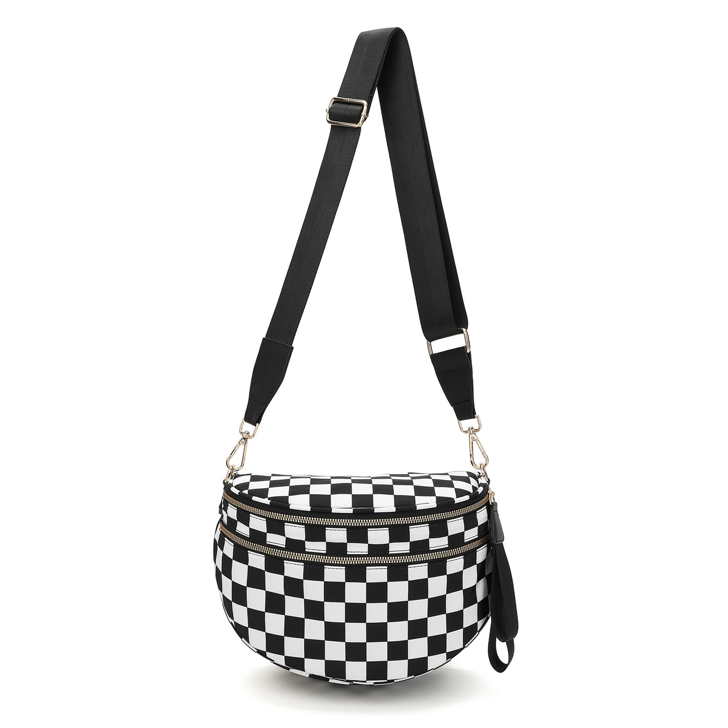 Black and White Checkered Nylon Bum Bag