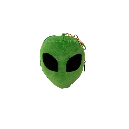 Gold Blush Plush Mini Coin Pouch – Clip-On Ghost & Alien Bag Charm