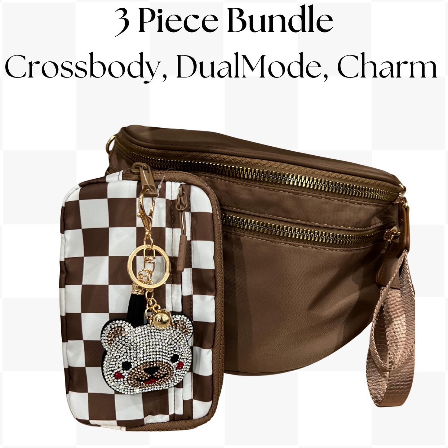 Gold Blush Essentials Bundle - Nylon Bum Bag, Wallet, & Bag Charm Set for Trendy, Everyday Style