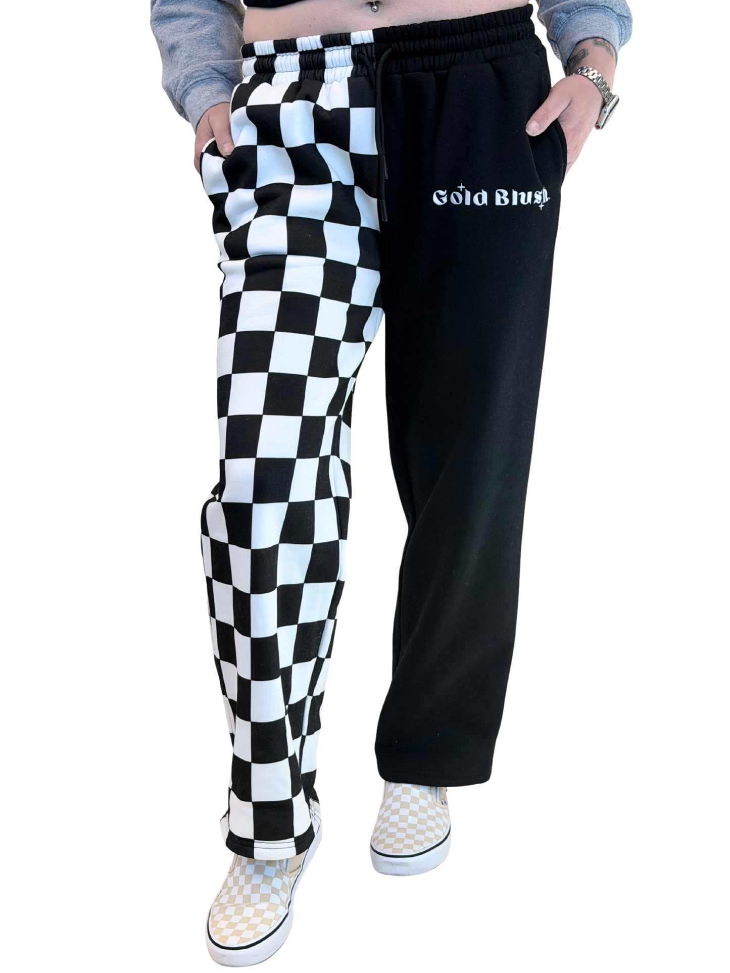 Gold Blush Flip Side Sweatpants – Split Leg Two-Tone Straight Leg Oversized Fit