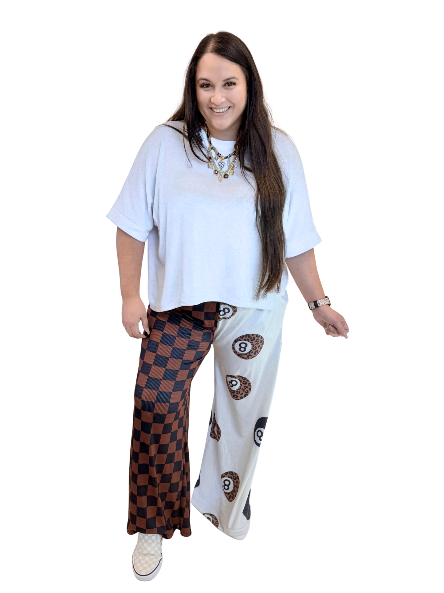 The Double Take Lounge Pants – Checker & 8 Ball Wide Leg Pants