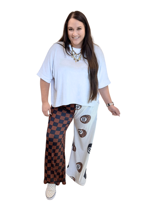 The Double Take Lounge Pants – Checker & 8 Ball Wide Leg Pants