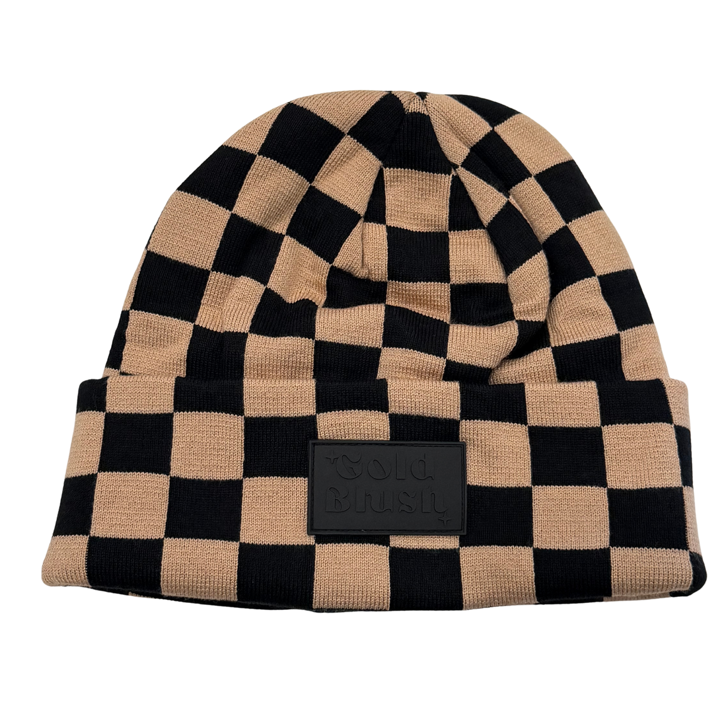 Gold Blush Checkered Beanie -Super Soft Custom Knit