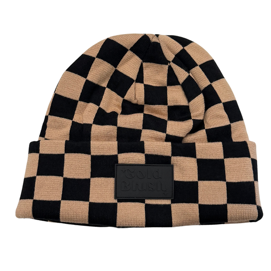 Gold Blush Checkered Beanie -Super Soft Custom Knit