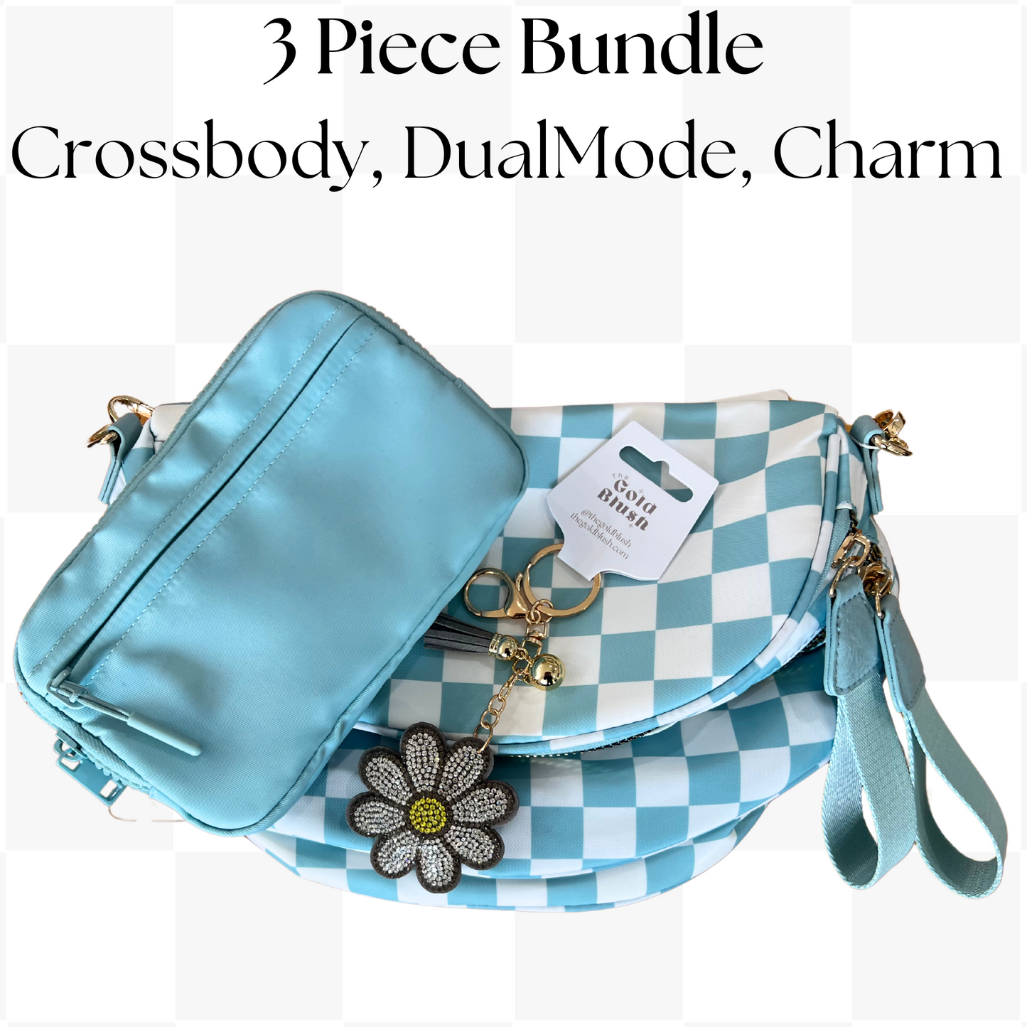 Gold Blush Essentials Bundle - Nylon Bum Bag, Wallet, & Bag Charm Set for Trendy, Everyday Style