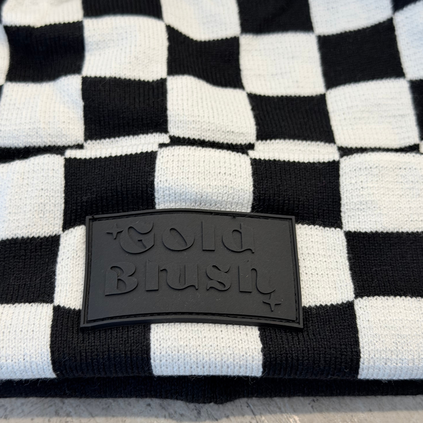 Gold Blush Checkered Beanie -Super Soft Custom Knit