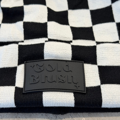Gold Blush Checkered Beanie -Super Soft Custom Knit