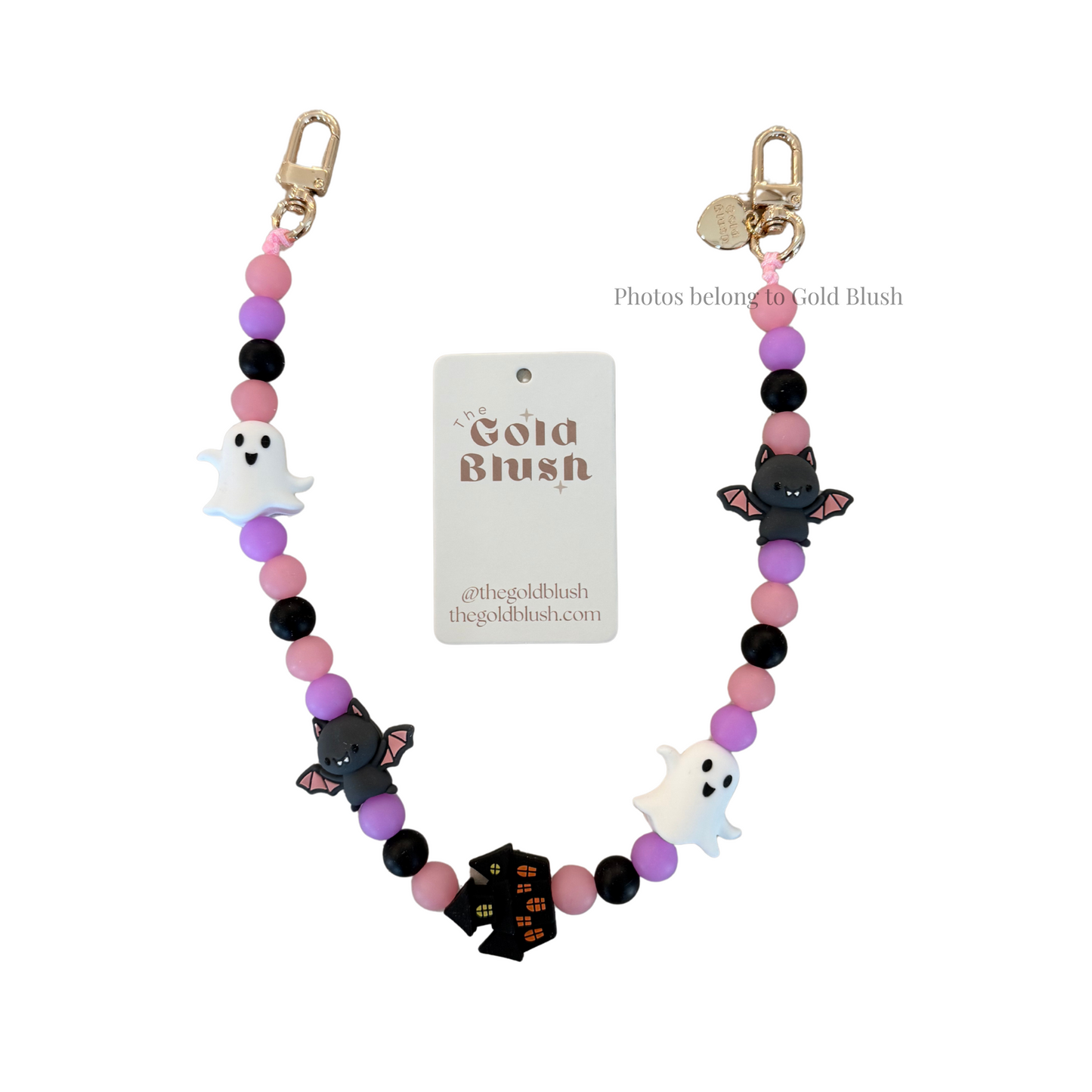 Gold Blush Spooky Glow Bag Chain – Glow-in-the-Dark Silicone Beaded Bag Chain