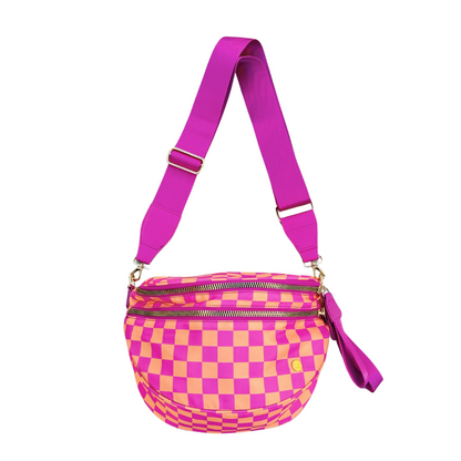 Black and White Checkered Nylon Bum Bag