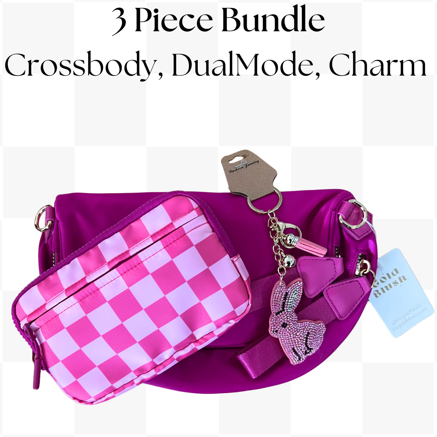 Gold Blush Essentials Bundle - Nylon Bum Bag, Wallet, & Bag Charm Set for Trendy, Everyday Style