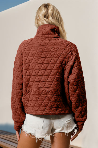 S-2x Half Zip Long Sleeve Quilted Sweatshirt with Pocket