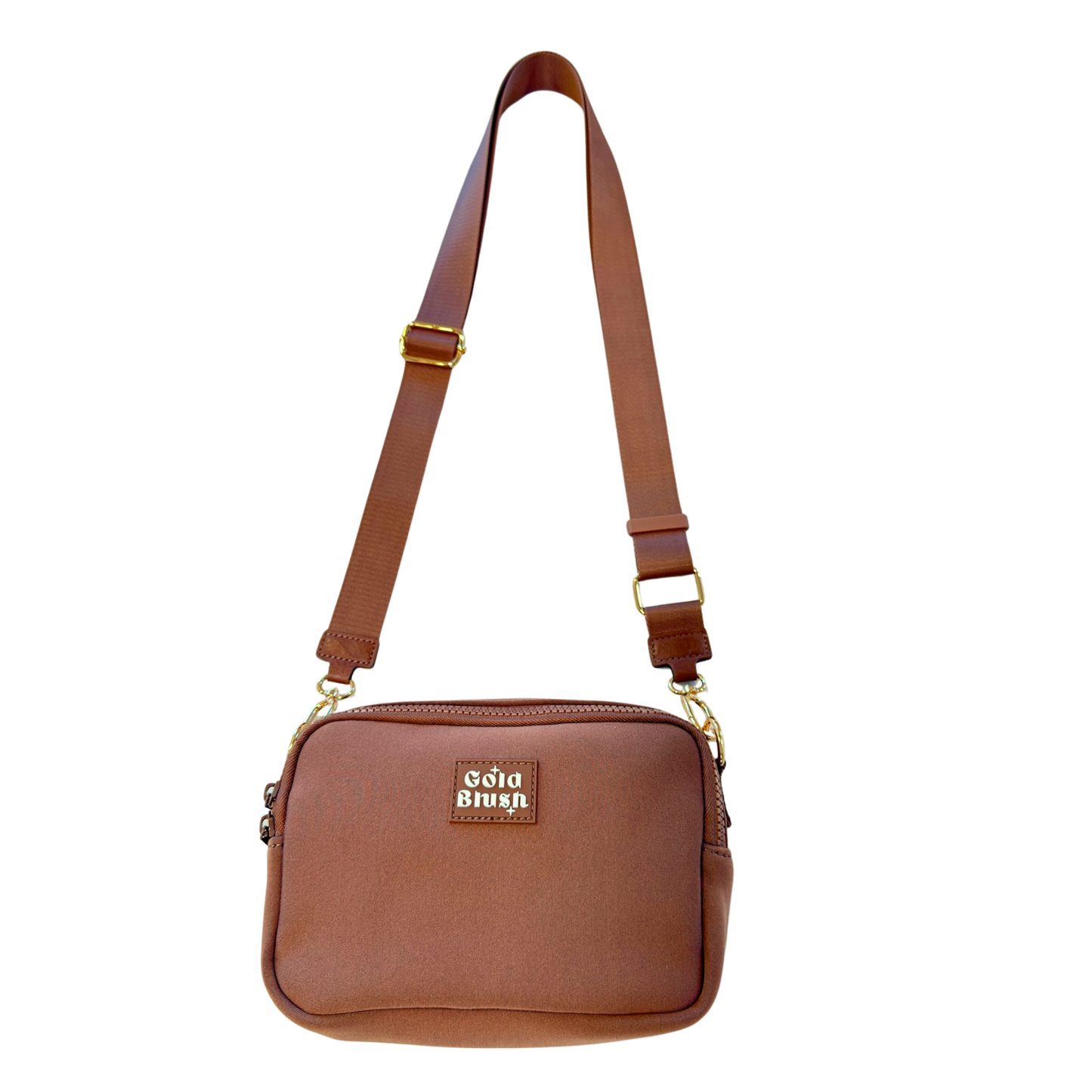 Gold Blush Bestie Bag – Soft Neoprene Crossbody with Key Leash & RFID Card Slots