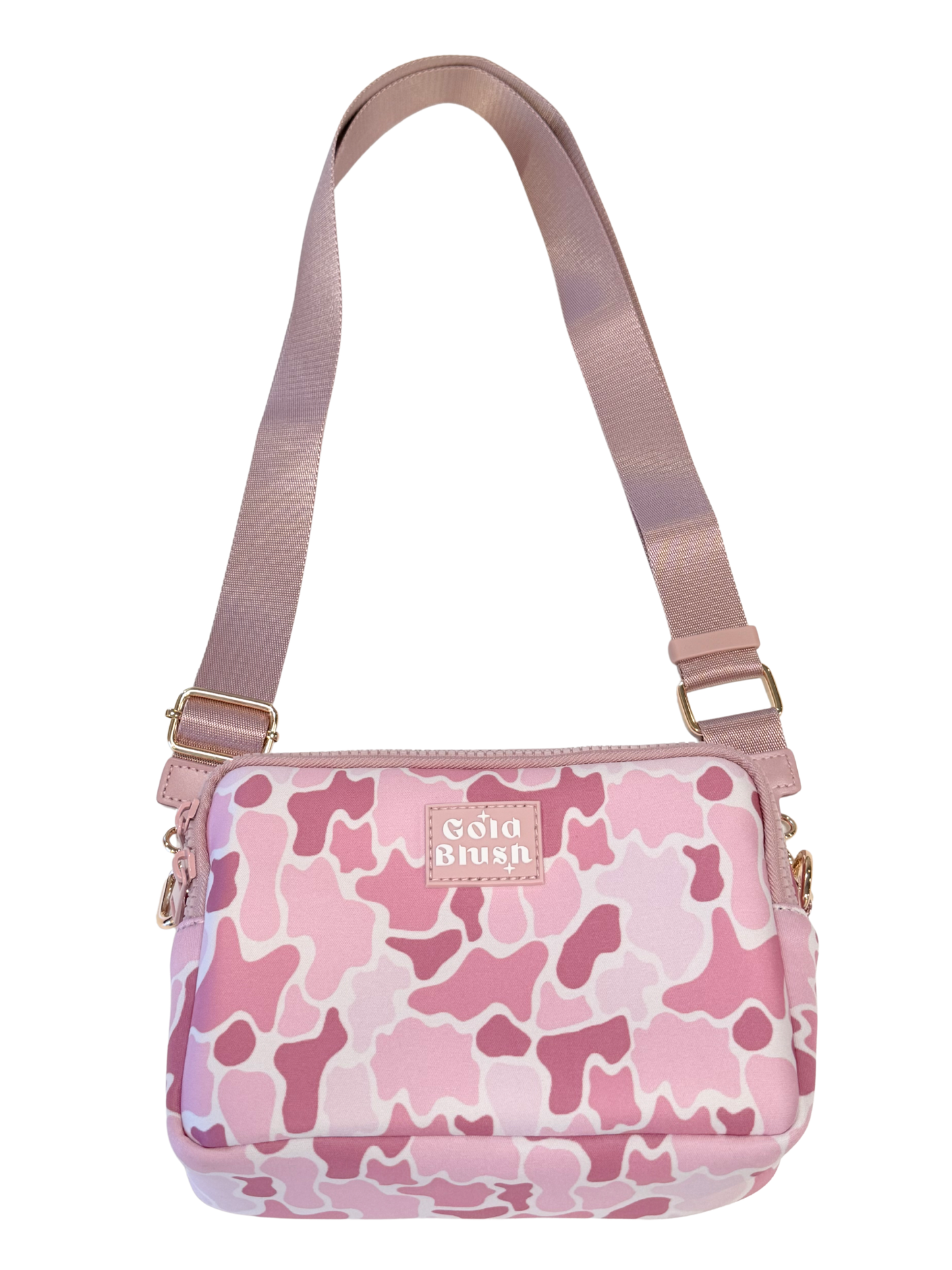 Gold Blush Bestie Bag – Soft Neoprene Crossbody with Key Leash & RFID Card Slots