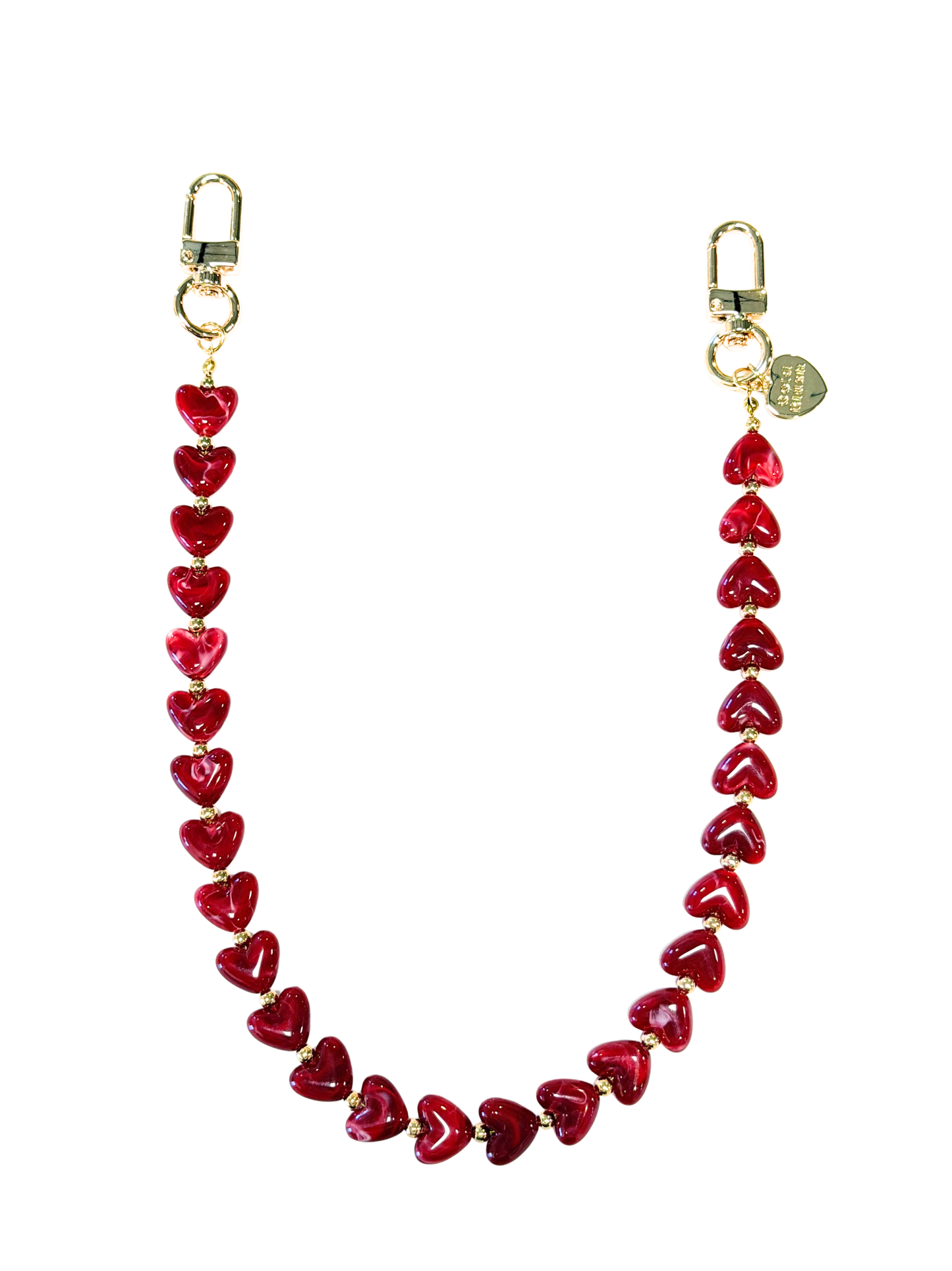 Gold Blush Heartstrings 18" Heart Bead Bag Chain -Purse Charm, Handbag Chain & Tote Accessory