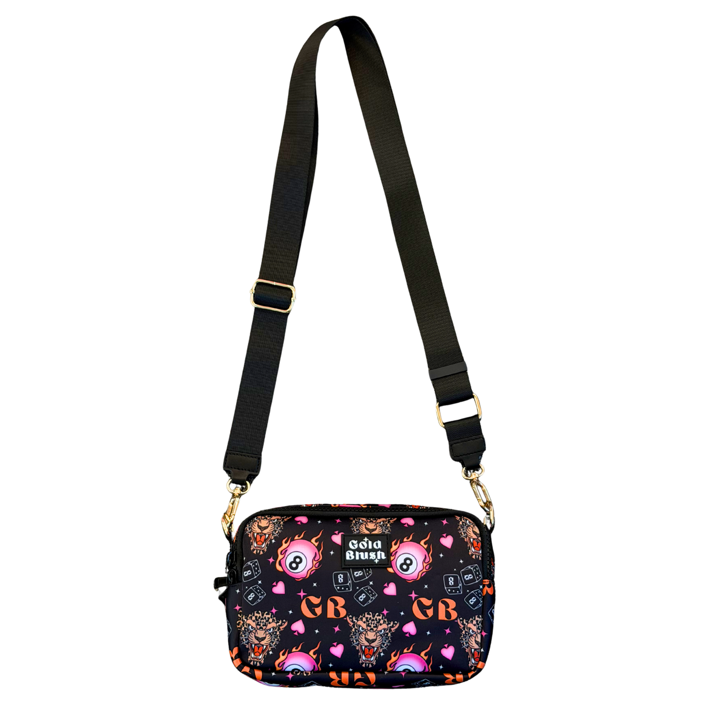 Gold Blush Bestie Bag – Soft Neoprene Crossbody with Key Leash & RFID Card Slots