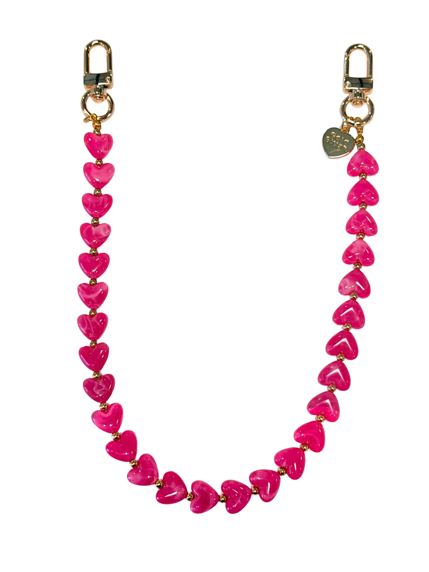 Gold Blush Heartstrings 18" Heart Bead Bag Chain -Purse Charm, Handbag Chain & Tote Accessory
