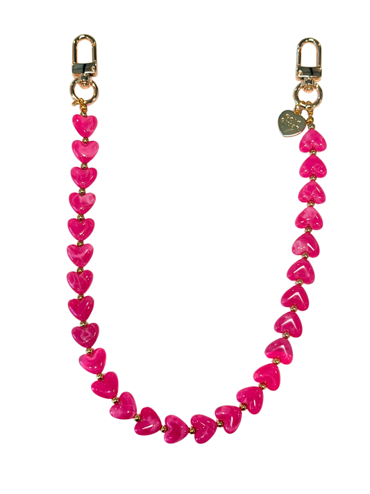 Gold Blush Heartstrings 18" Heart Bead Bag Chain -Purse Charm, Handbag Chain & Tote Accessory