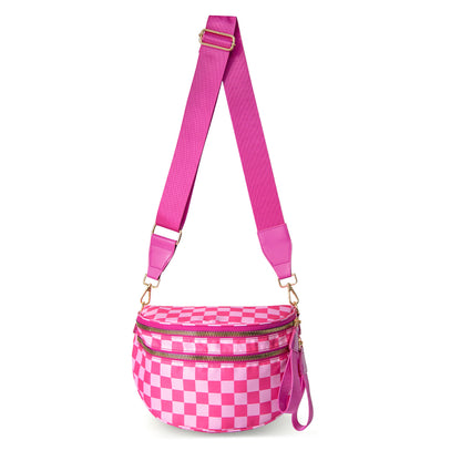 Black and White Checkered Nylon Bum Bag