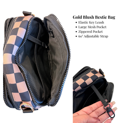 Gold Blush Bestie Bag – Soft Neoprene Crossbody with Key Leash & RFID Card Slots