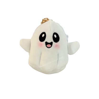 Gold Blush Plush Mini Coin Pouch – Clip-On Ghost & Alien Bag Charm