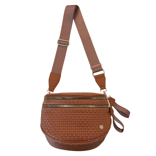 Gold Blush Signature Woven Bum Bag – Woven Faux Leather Crossbody 60” Strap