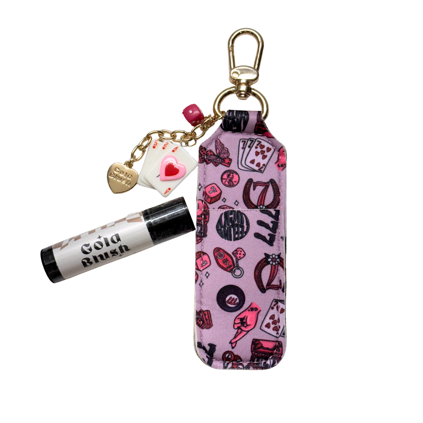 Lucky Lips Tallow Lip Balm + Lip Balm Holder Keychain- Gold Blush x Magic Moo Vanilla Tallow Lip Balm
