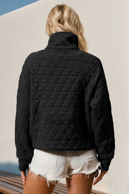 S-2x Half Zip Long Sleeve Quilted Sweatshirt with Pocket