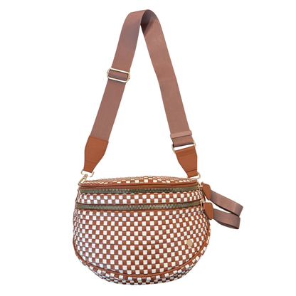 Gold Blush Signature Woven Bum Bag – Woven Faux Leather Crossbody 60” Strap