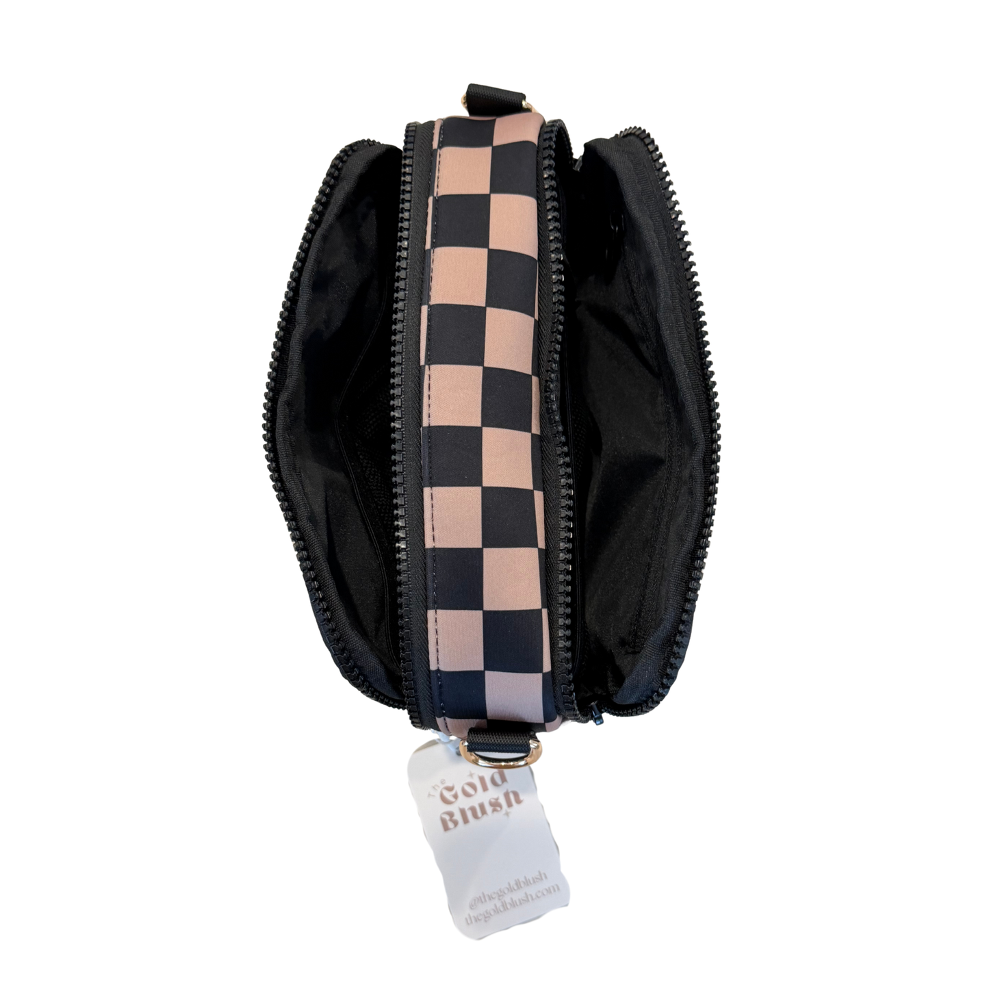 Gold Blush Bestie Bag – Soft Neoprene Crossbody with Key Leash & RFID Card Slots