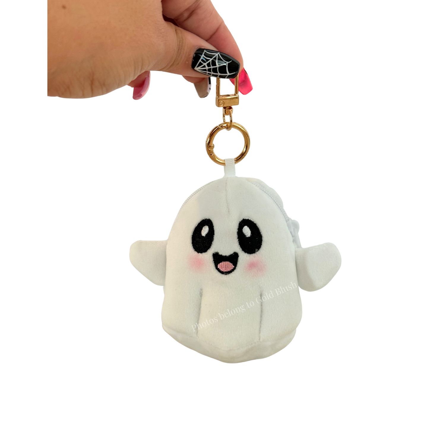 Gold Blush Plush Mini Coin Pouch – Clip-On Ghost & Alien Bag Charm