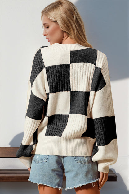 S-3x Checkered Dropped Shoulder Cardigan