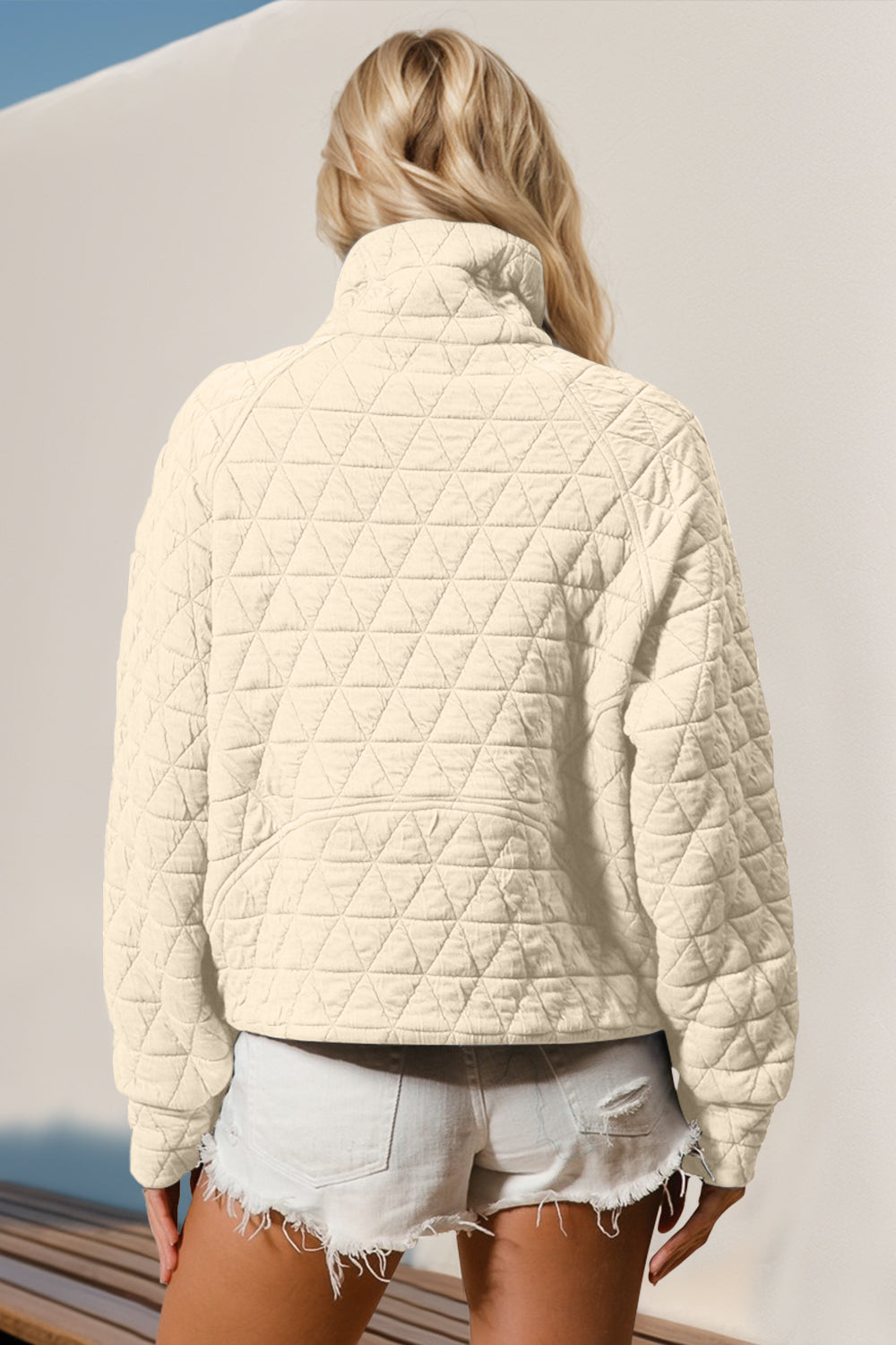 S-2x Half Zip Long Sleeve Quilted Sweatshirt with Pocket