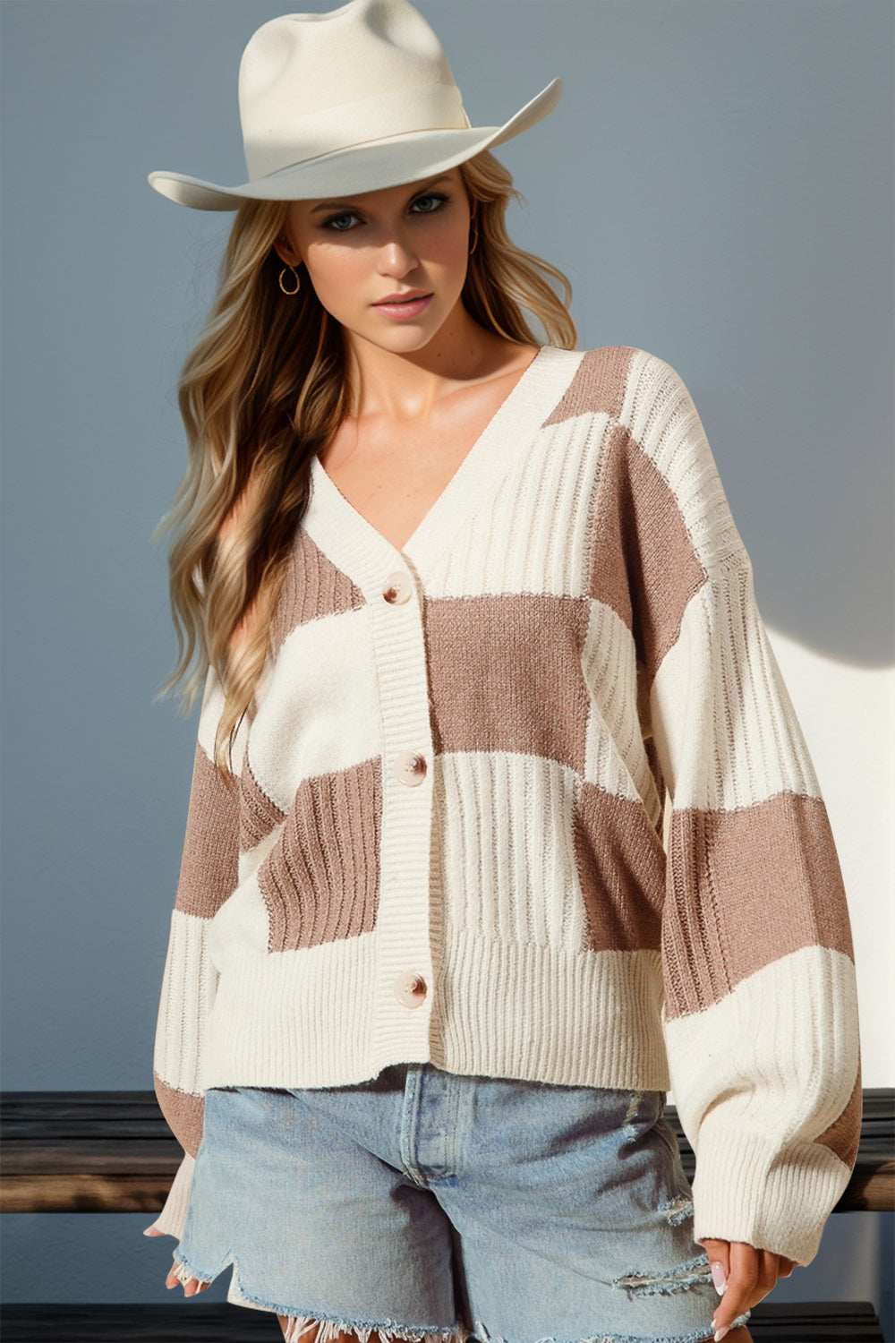 S-3x Checkered Dropped Shoulder Cardigan