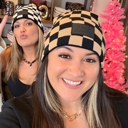 Gold Blush Checkered Beanie -Super Soft Custom Knit