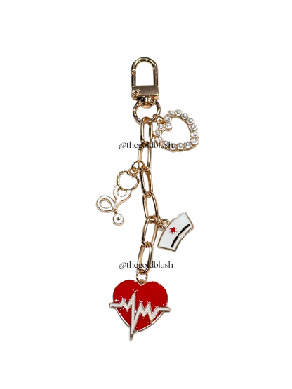 Trendy Charm Bag Chain - Pre Styled And Customizable- Gold Chain, Features Various Charms, Keychain