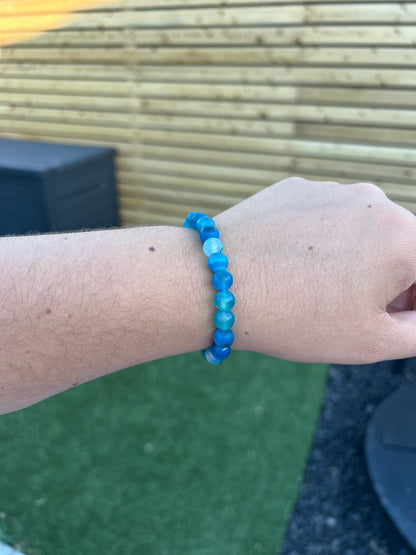 Blue Banded Agate Stretch Bracelet 8mm