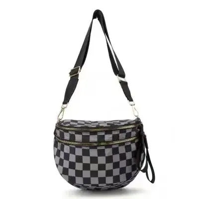 Black and White Checkered Nylon Bum Bag