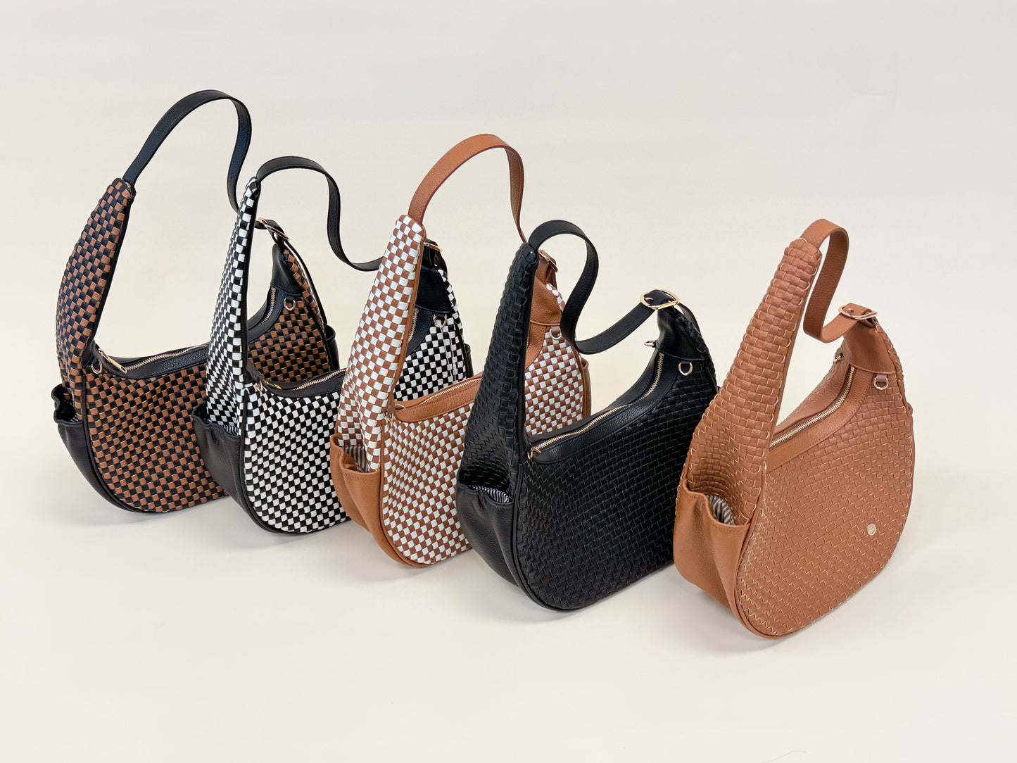 Gold Blush Woven Everyday Shoulder Bag – Vegan Leather Adjustable Strap Tote