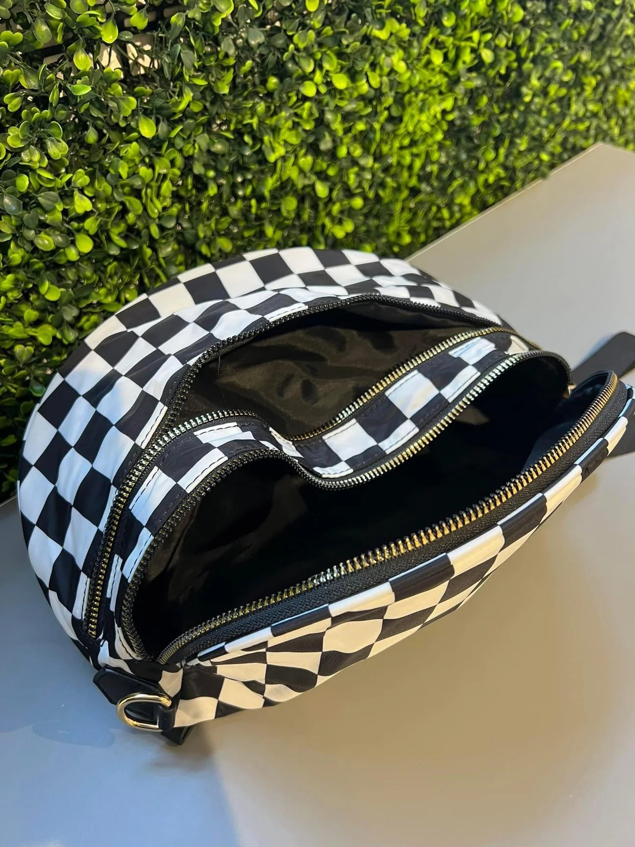 Black and White Checkered Nylon Bum Bag