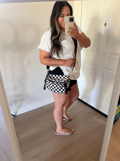 Black and White Checkered Nylon Bum Bag