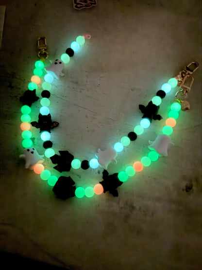 Gold Blush Spooky Glow Bag Chain – Glow-in-the-Dark Silicone Beaded Bag Chain
